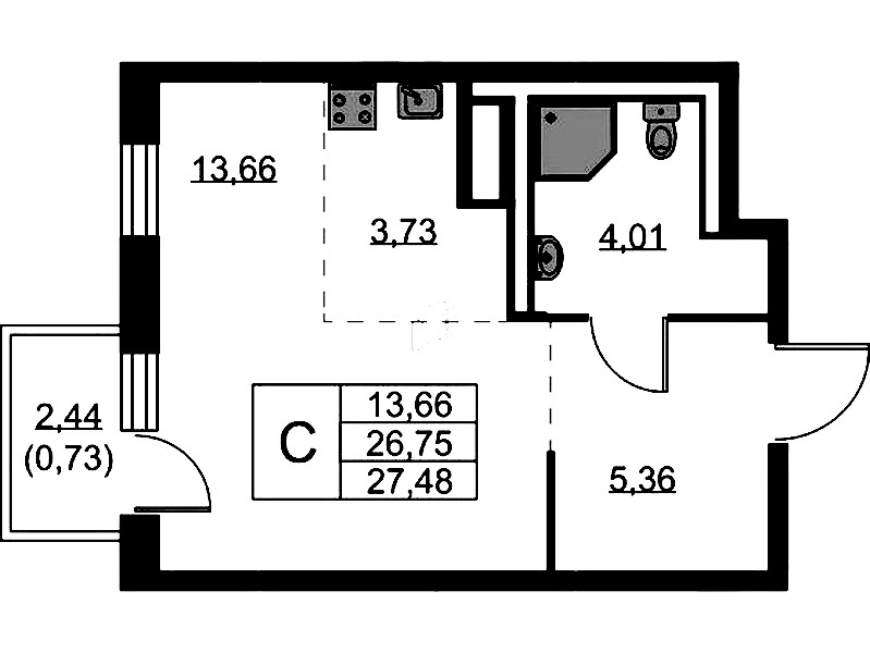 Квартира студия 27.48 м², 7/9 эт., ЖК «Квартал Лаголово»